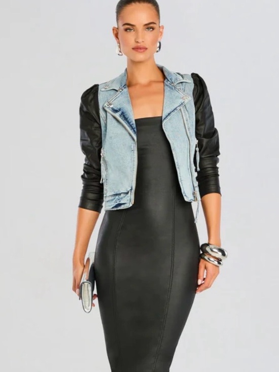 Retrofete Jackets & Blazers - Retrofete Light Blue Denim Jacket with Alani Coated Black Sleeves